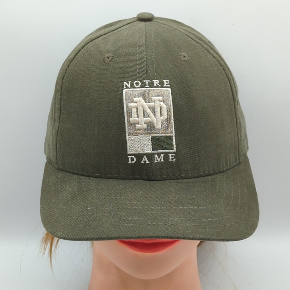 Vintage Notre Dame Fighting Irish Snapback Hat Cap Olive Green Made In USA